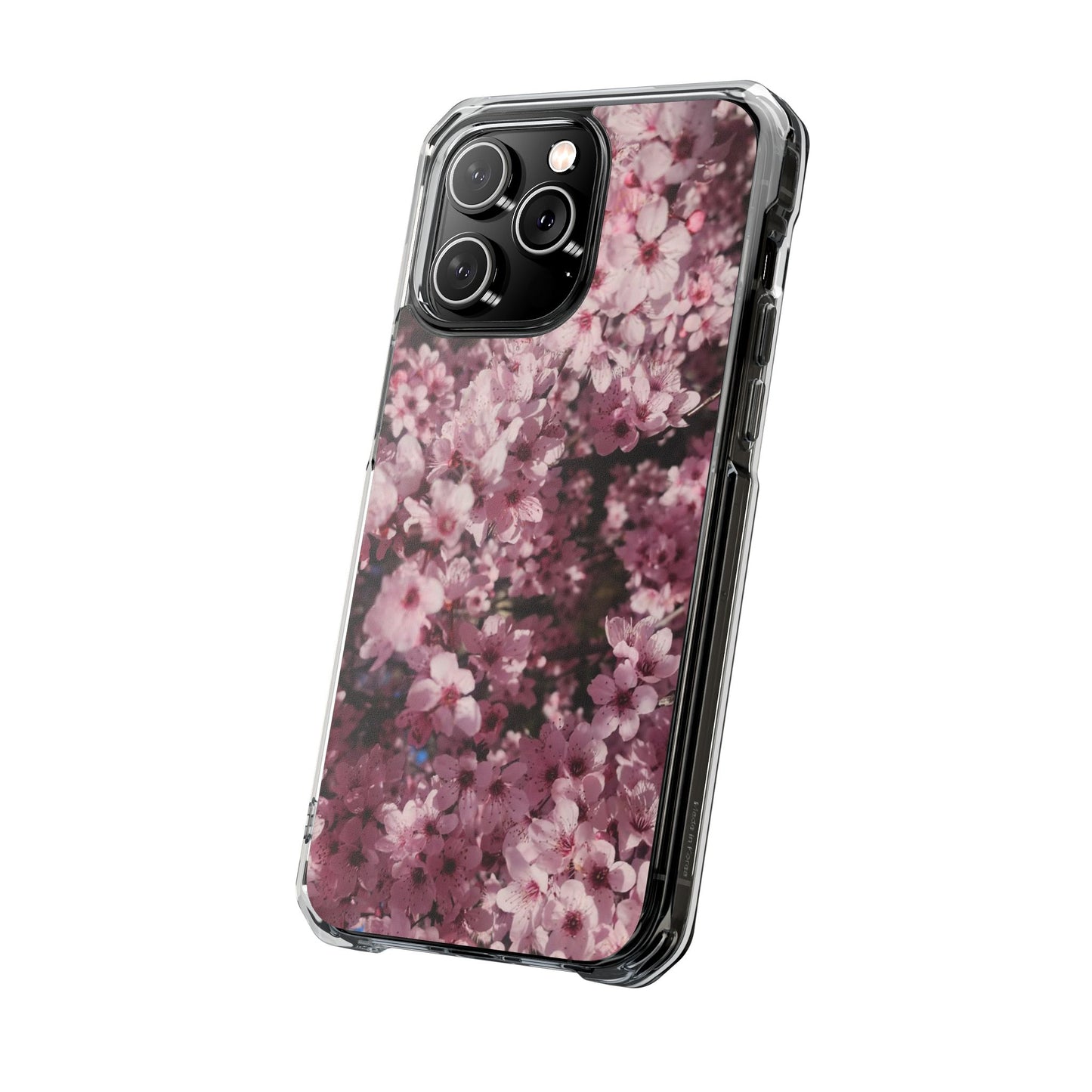 Cherry Blossom Tough Clear Magnetic Phone Case – Pink Floral Protective Phone Cover