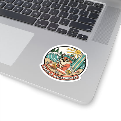 Beach & Backcountry Surf Camper Sticker — Kiss-Cut Vinyl Outdoor Adventure Laptop Decal