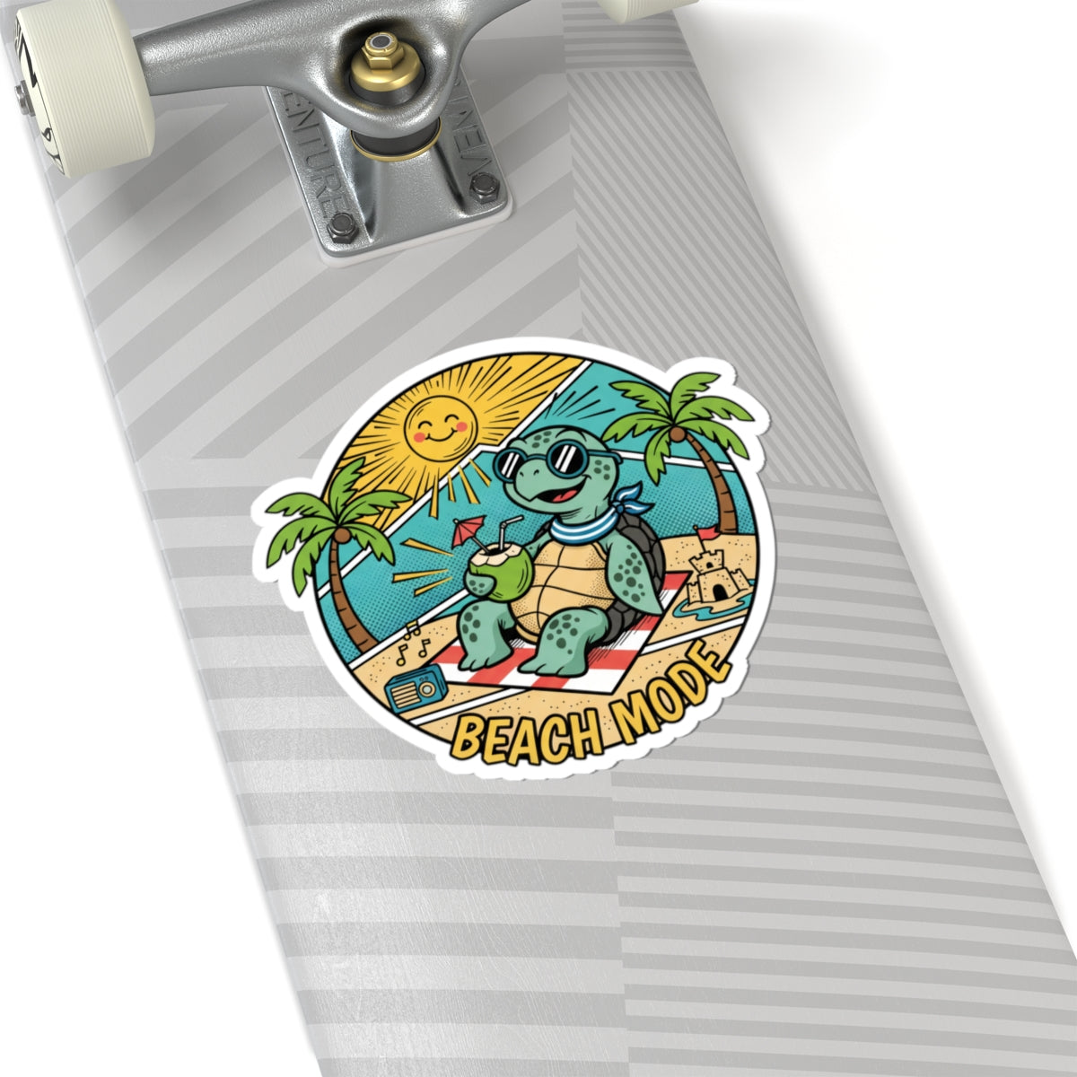 Beach Mode Turtle Sticker — Cute Summer Beach Vibes Kiss-Cut Sticker