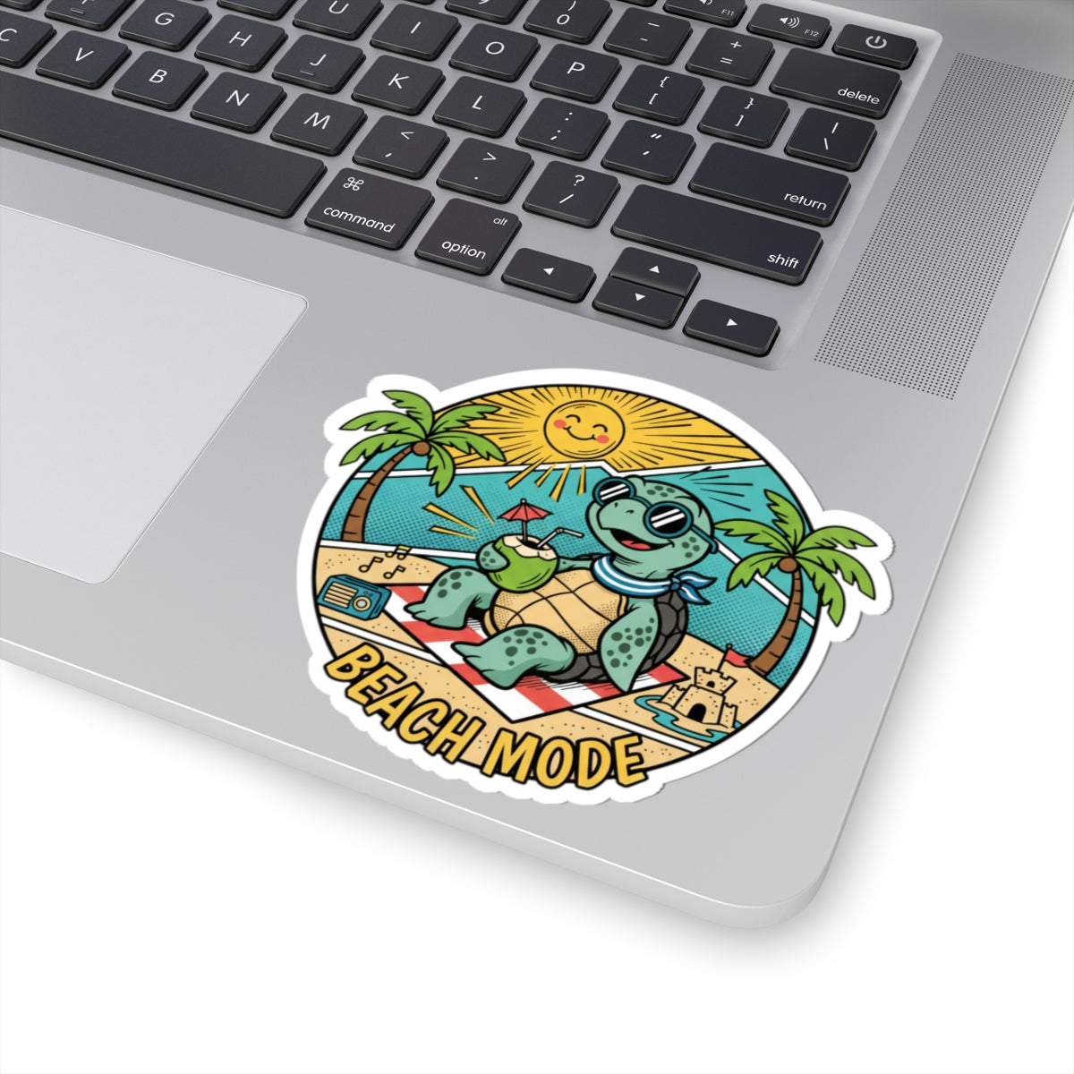 Beach Mode Turtle Sticker — Cute Summer Beach Vibes Kiss-Cut Sticker