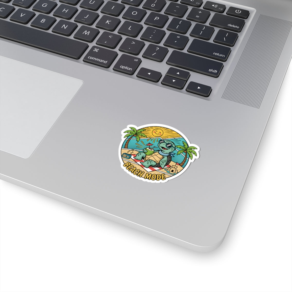 Beach Mode Turtle Sticker — Cute Summer Beach Vibes Kiss-Cut Sticker