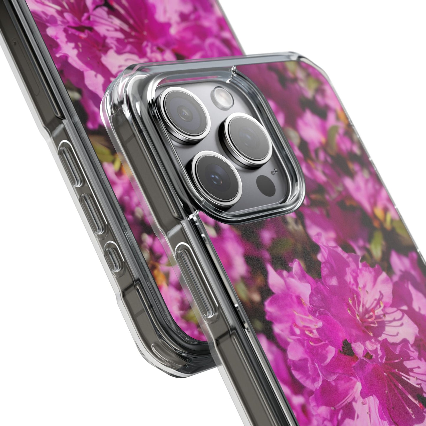 Pink Azalea Tough Clear Magnetic Phone Case — Floral Protective Phone Cover