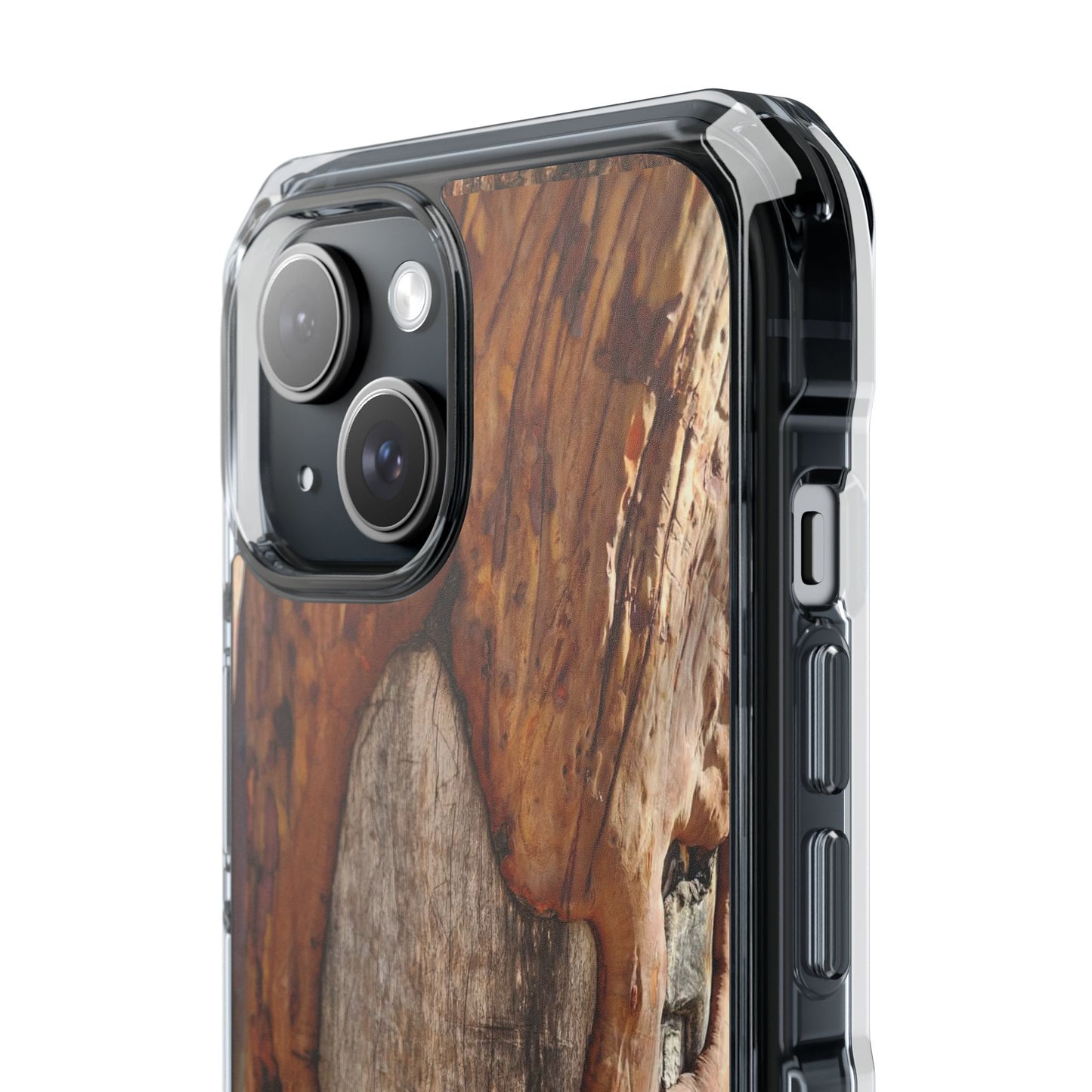 Rustic Bark Tough Clear Magnetic Phone Case — Wood Texture Protective Phone Case