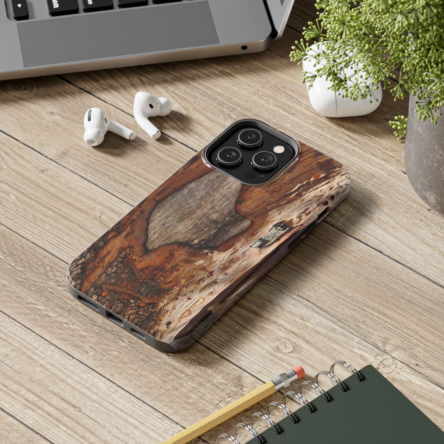 Rustic Bark Tough Phone Case — Wood Texture Protective Phone Case