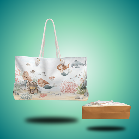 Mermaid Treasure Weekender Bag — Beach Tote with Whimsical Underwater Design